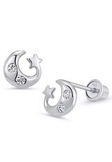 nice moon star cubic zirconia sterling silver baby earrings